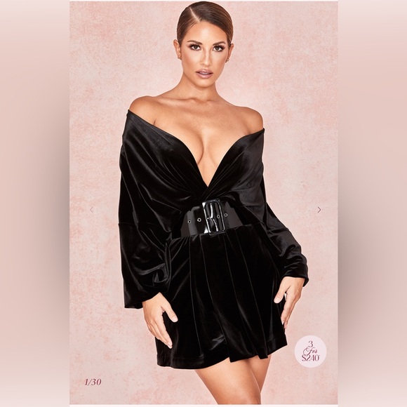HOUSE OF CB AMBER
Black Velvet Off Shoulder Dress - Picture 3 of 17